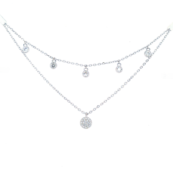 925/-Silber Doppelreihige-Halskette mit Zirkonia-0