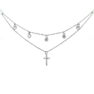 925/-Silber Doppelreihige-Halskette mit Kreuz-0